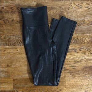 Spanx Faux Leather Leggings Black Petite Small High Rise Skinny Shaping
